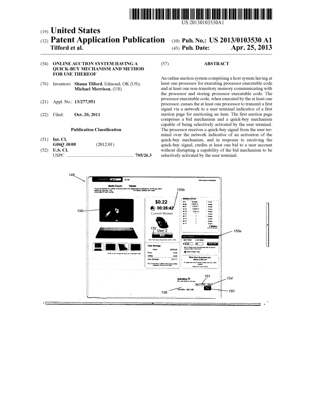 Online Auction System Having a Quick-Buy Mechanism and Method for Use     Thereof - diagram, schematic, and image 01