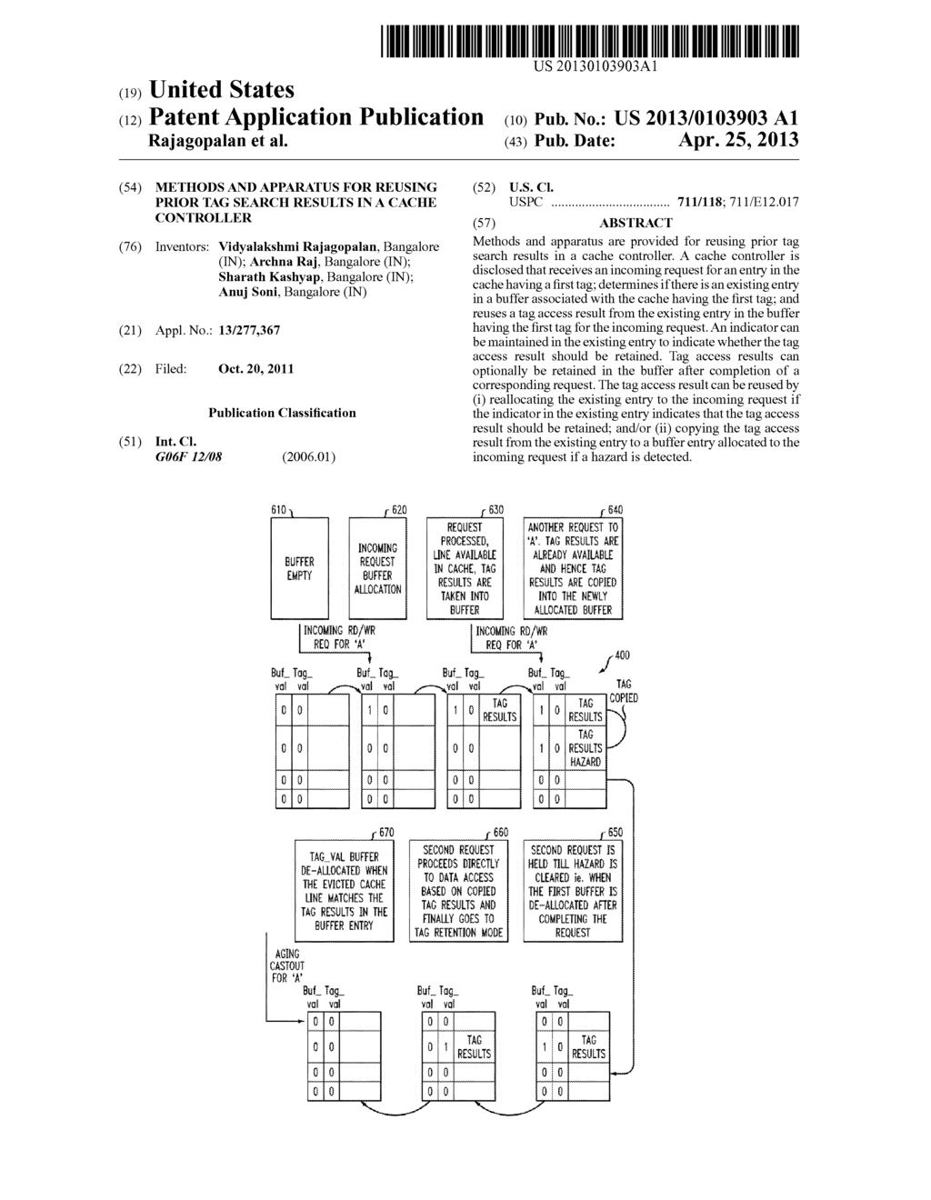 Methods And Apparatus For Reusing Prior Tag Search Results In A Cache     Controller - diagram, schematic, and image 01