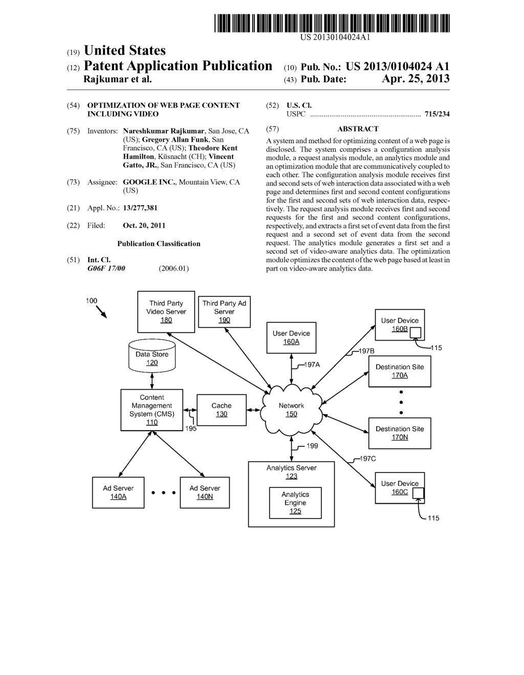 OPTIMIZATION OF WEB PAGE CONTENT INCLUDING VIDEO - diagram, schematic, and image 01