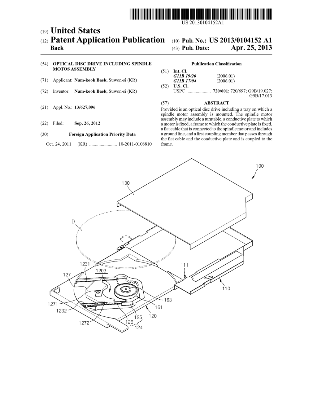 OPTICAL DISC DRIVE INCLUDING SPINDLE MOTOS ASSEMBLY - diagram, schematic, and image 01