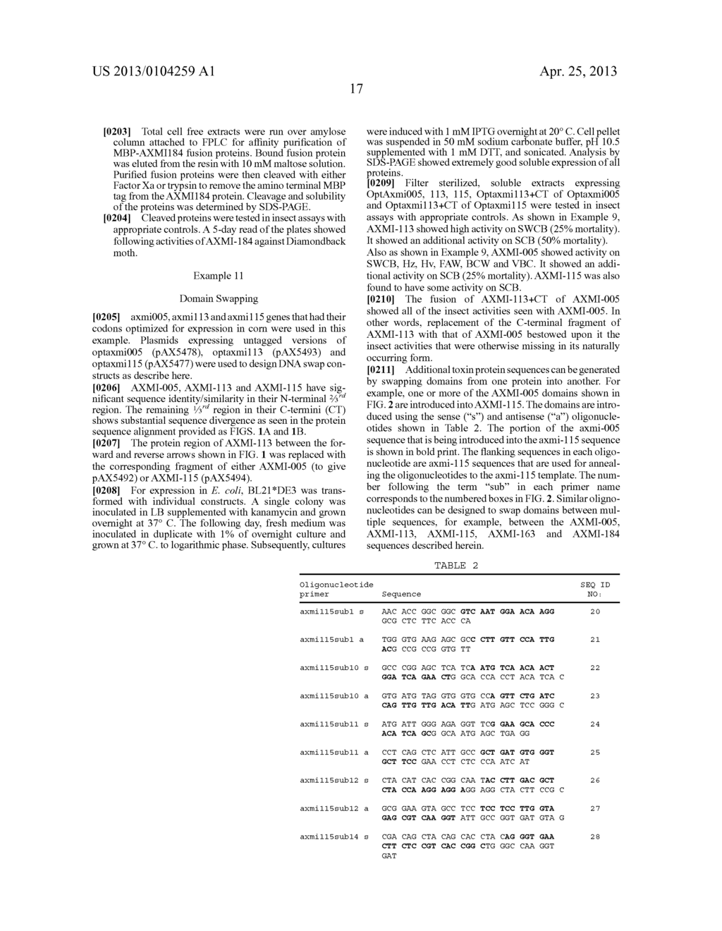 AXMI-115, AXMI-113, AXMI-005, AXMI-163 AND AXMI-184: INSECTICIDAL PROTEINS     AND METHODS FOR THEIR USE - diagram, schematic, and image 21