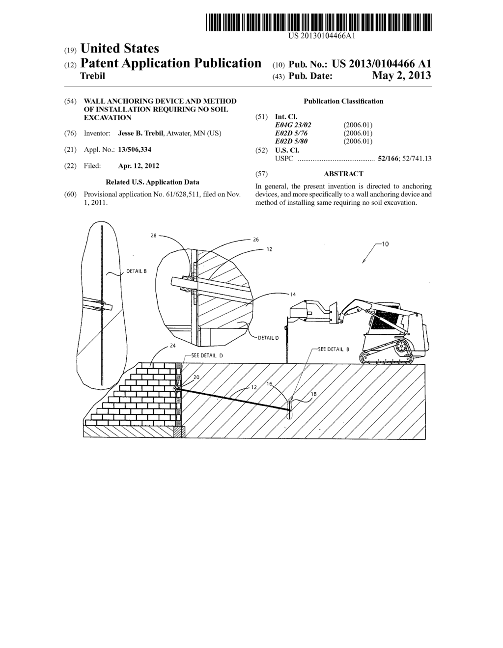 Wall anchoring device and method of installation requiring no soil     excavation - diagram, schematic, and image 01