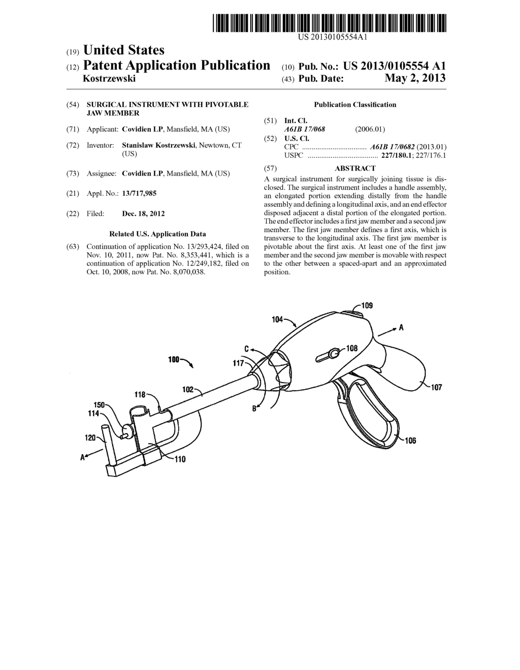 SURGICAL INSTRUMENT WITH PIVOTABLE JAW MEMBER - diagram, schematic, and image 01