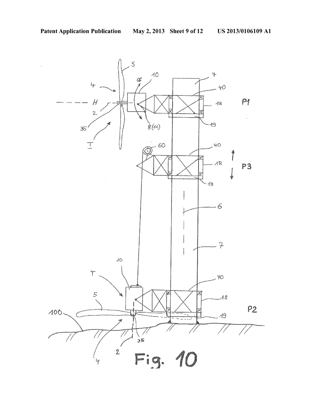 WIND POWER INSTALLATION AND METHOD FOR ADJUSTING THE ROTOR ROTATION AXIS - diagram, schematic, and image 10