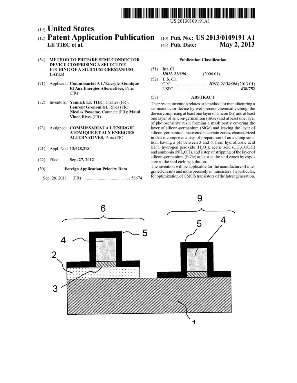 METHOD TO PREPARE SEMI-CONDUCTOR DEVICE COMPRISING A SELECTIVE ETCHING OF     A SILICIUM-GERMANIUM LAYER - diagram, schematic, and image 01