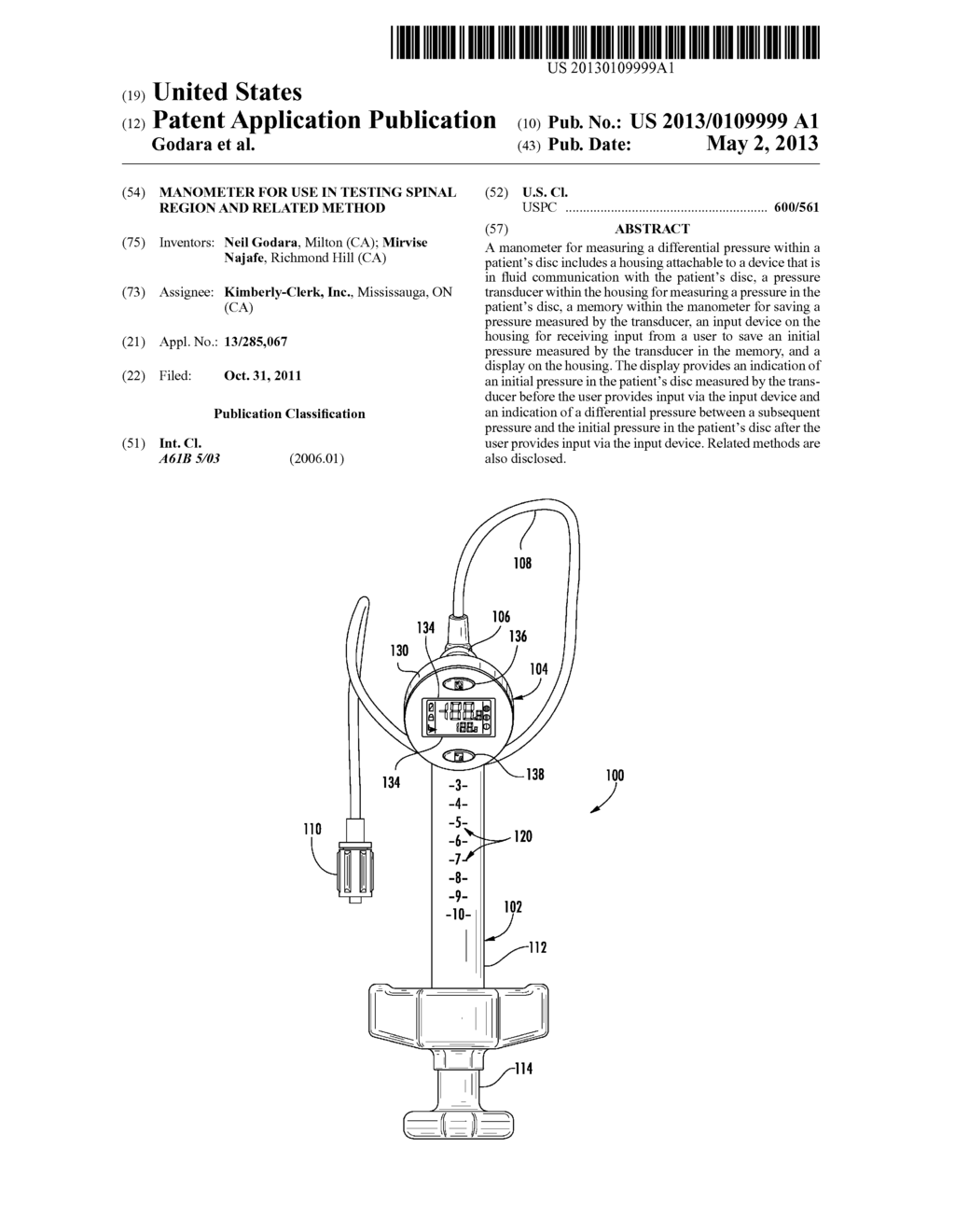 Manometer for Use in Testing Spinal Region and Related Method - diagram, schematic, and image 01