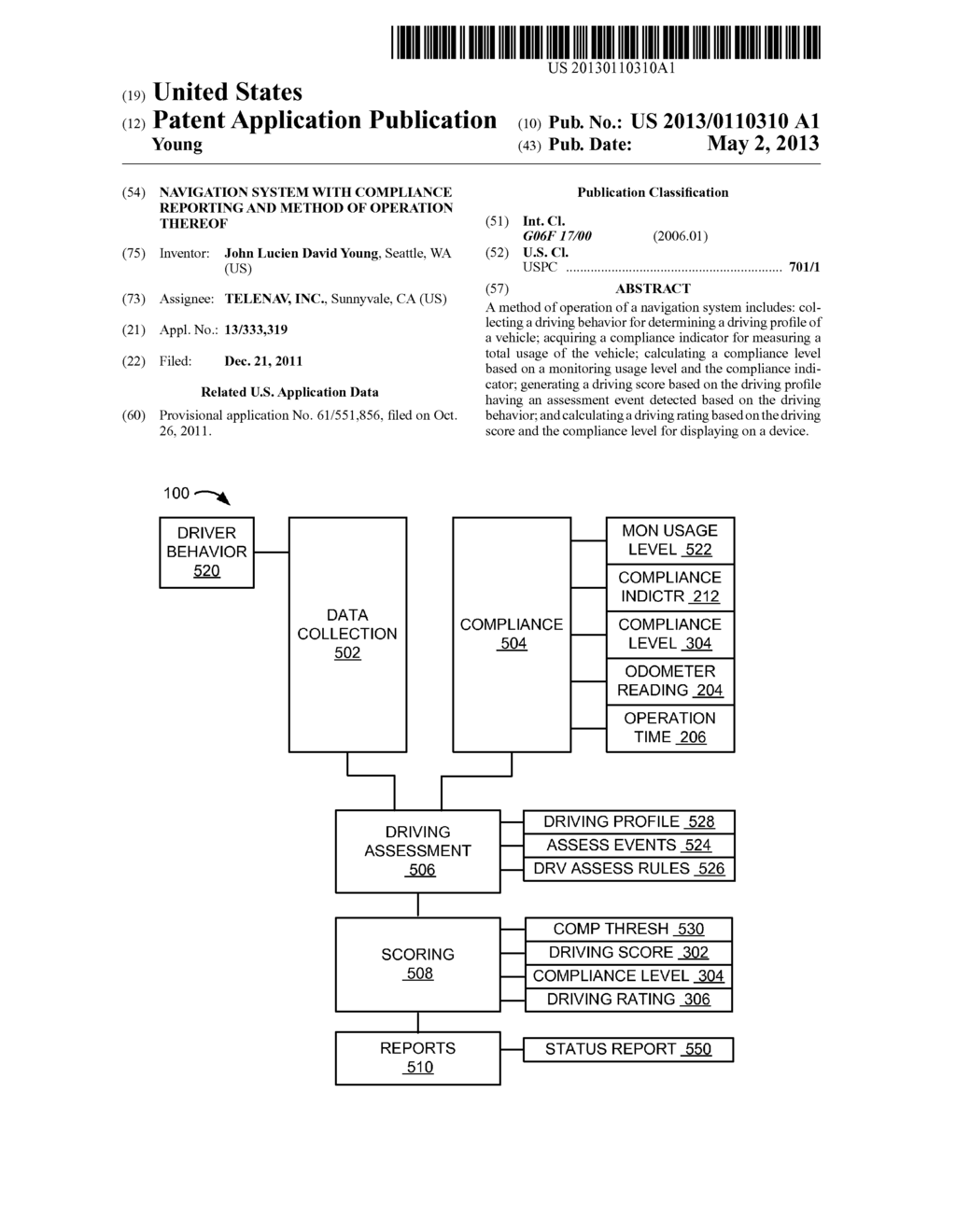 NAVIGATION SYSTEM WITH COMPLIANCE REPORTING AND METHOD OF OPERATION     THEREOF - diagram, schematic, and image 01