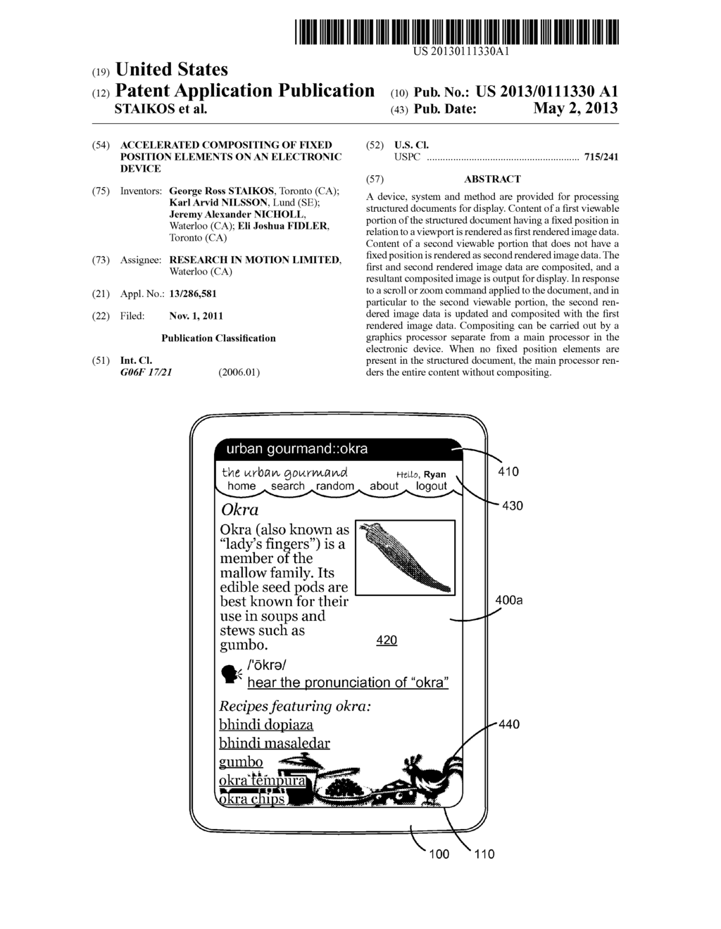 ACCELERATED COMPOSITING OF FIXED POSITION ELEMENTS ON AN ELECTRONIC DEVICE - diagram, schematic, and image 01