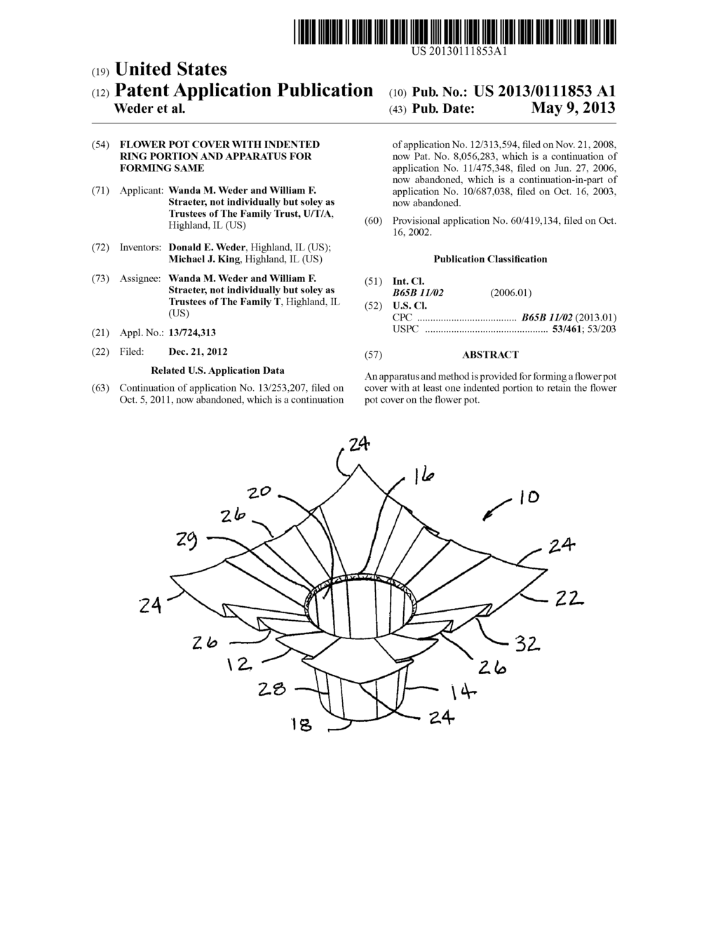 FLOWER POT COVER WITH INDENTED RING PORTION AND APPARATUS FOR FORMING SAME - diagram, schematic, and image 01