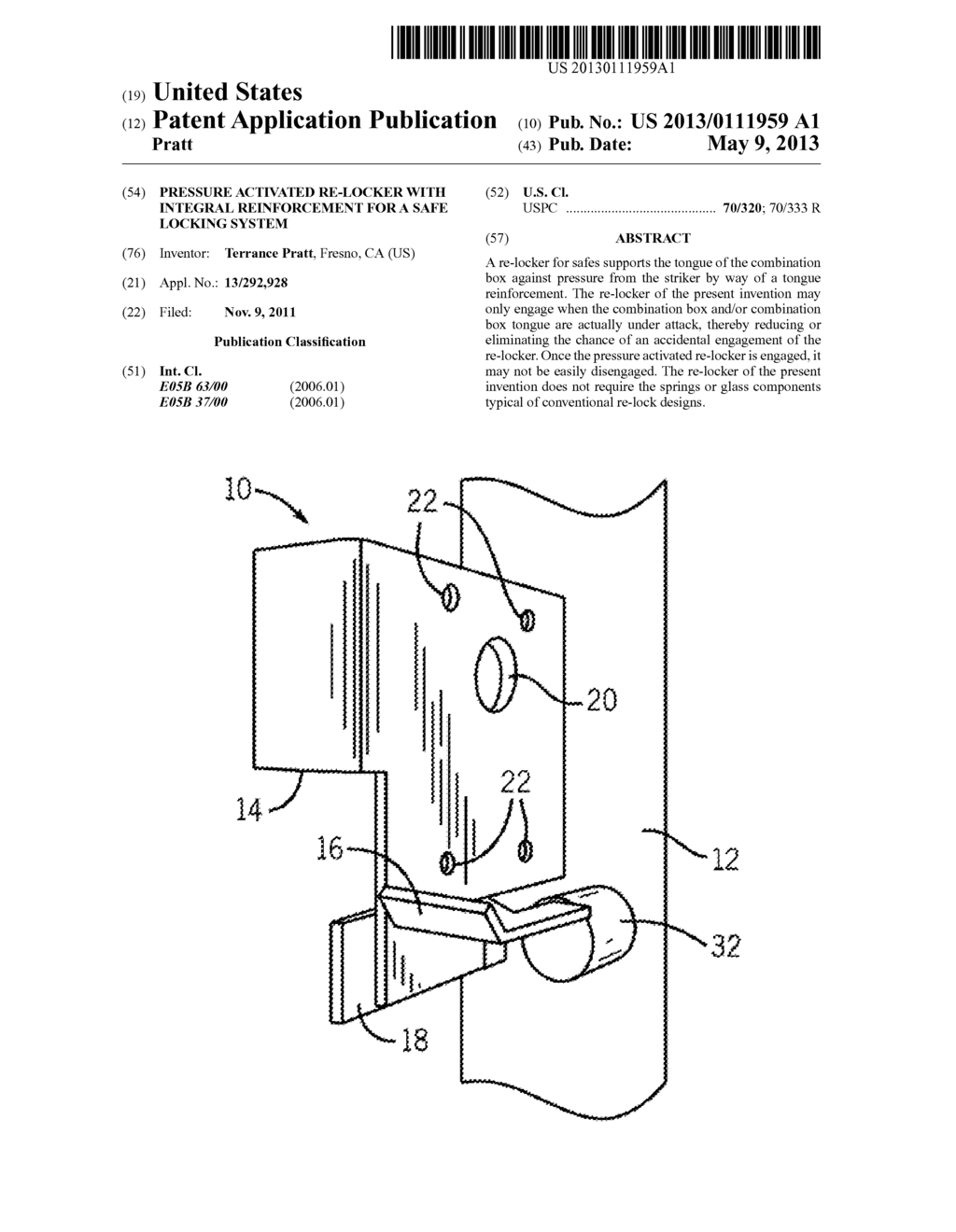 PRESSURE ACTIVATED RE-LOCKER WITH INTEGRAL REINFORCEMENT FOR A SAFE     LOCKING SYSTEM - diagram, schematic, and image 01