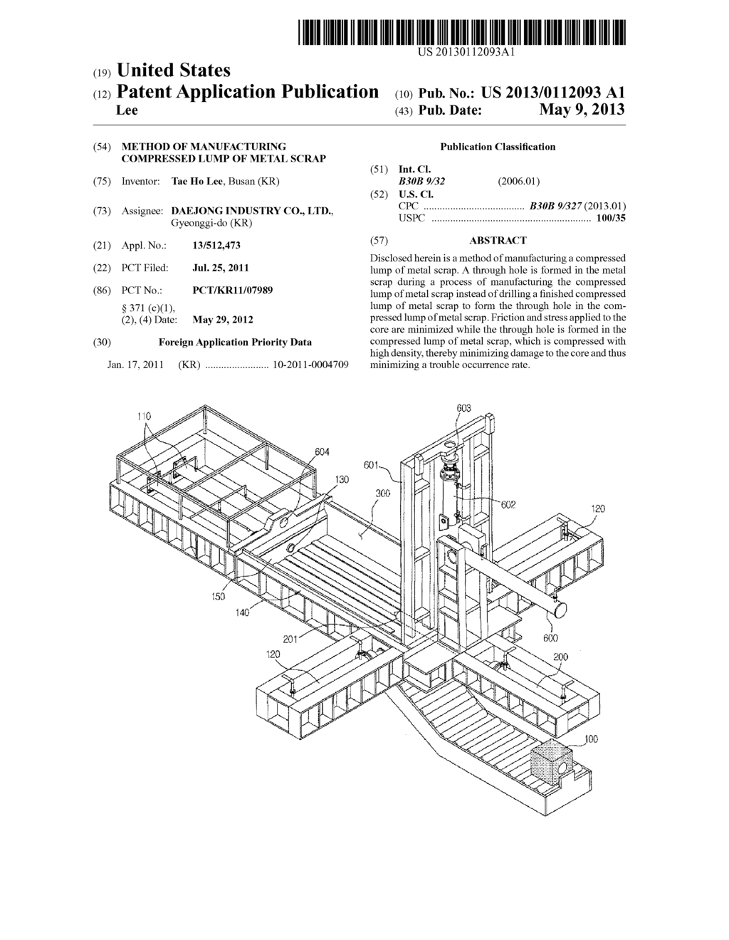 METHOD OF MANUFACTURING COMPRESSED LUMP OF METAL SCRAP - diagram, schematic, and image 01