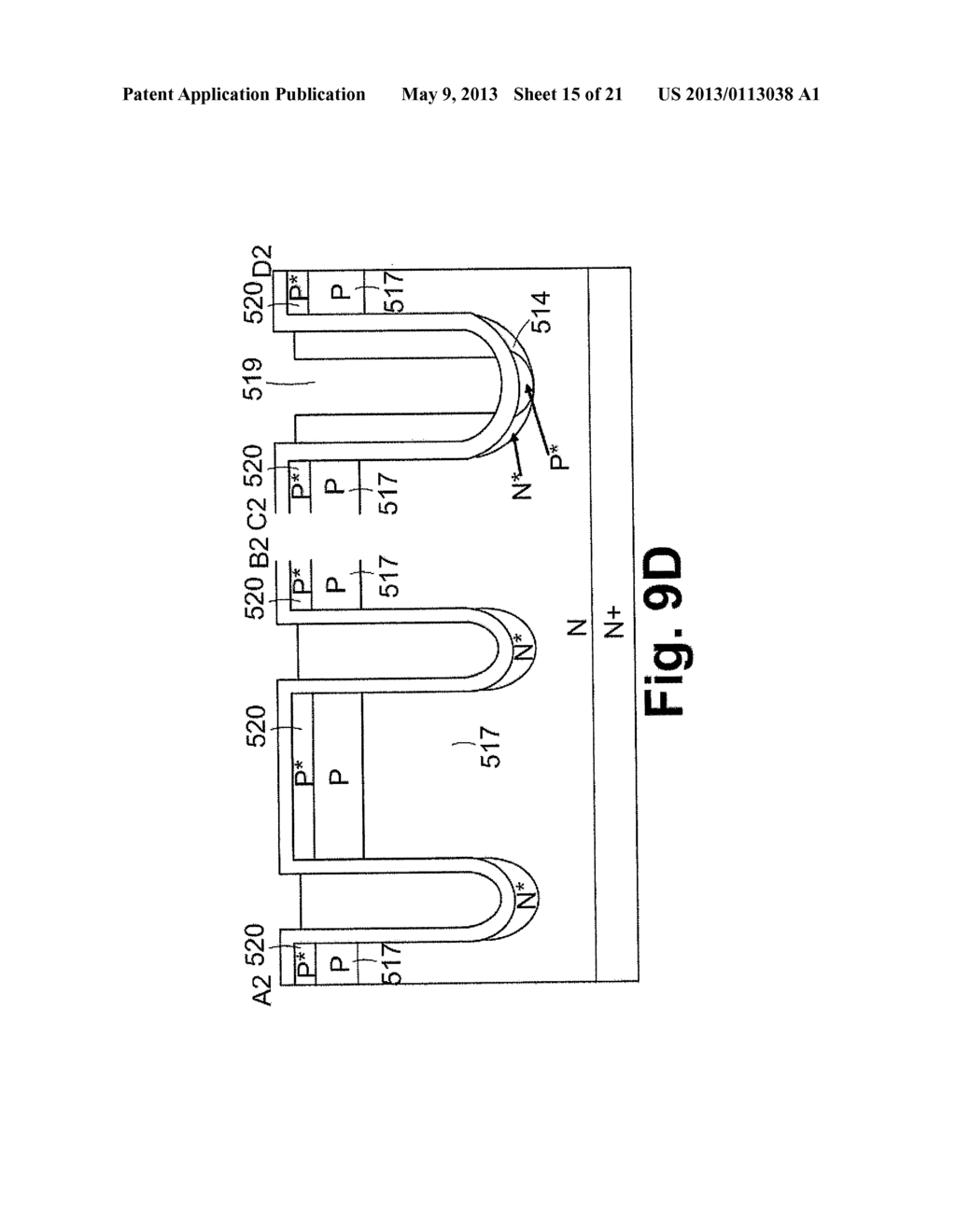 TRENCH MOSFET WITH SPLIT TRENCHED GATE STRUCTURES IN CELL CORNERS FOR GATE     CHARGE REDUCTION - diagram, schematic, and image 16