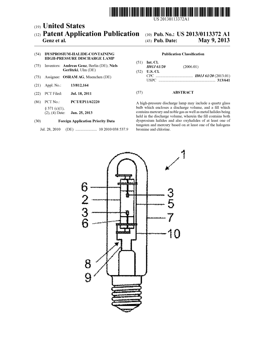 DYSPROSIUM-HALIDE-CONTAINING HIGH-PRESSURE DISCHARGE LAMP - diagram, schematic, and image 01