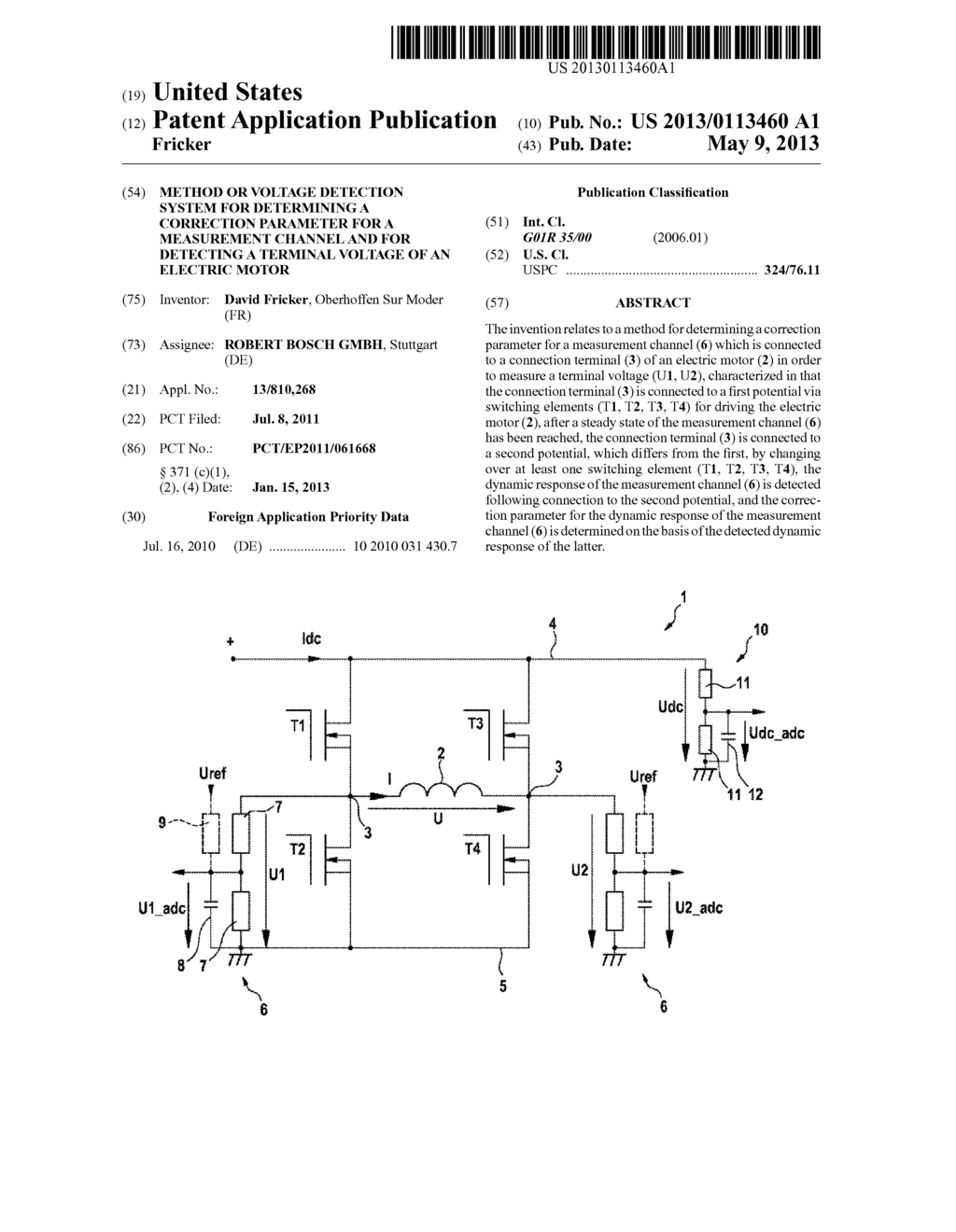 METHOD OR VOLTAGE DETECTION SYSTEM FOR DETERMINING A CORRECTION PARAMETER     FOR A MEASUREMENT CHANNEL AND FOR DETECTING A TERMINAL VOLTAGE OF AN     ELECTRIC MOTOR - diagram, schematic, and image 01