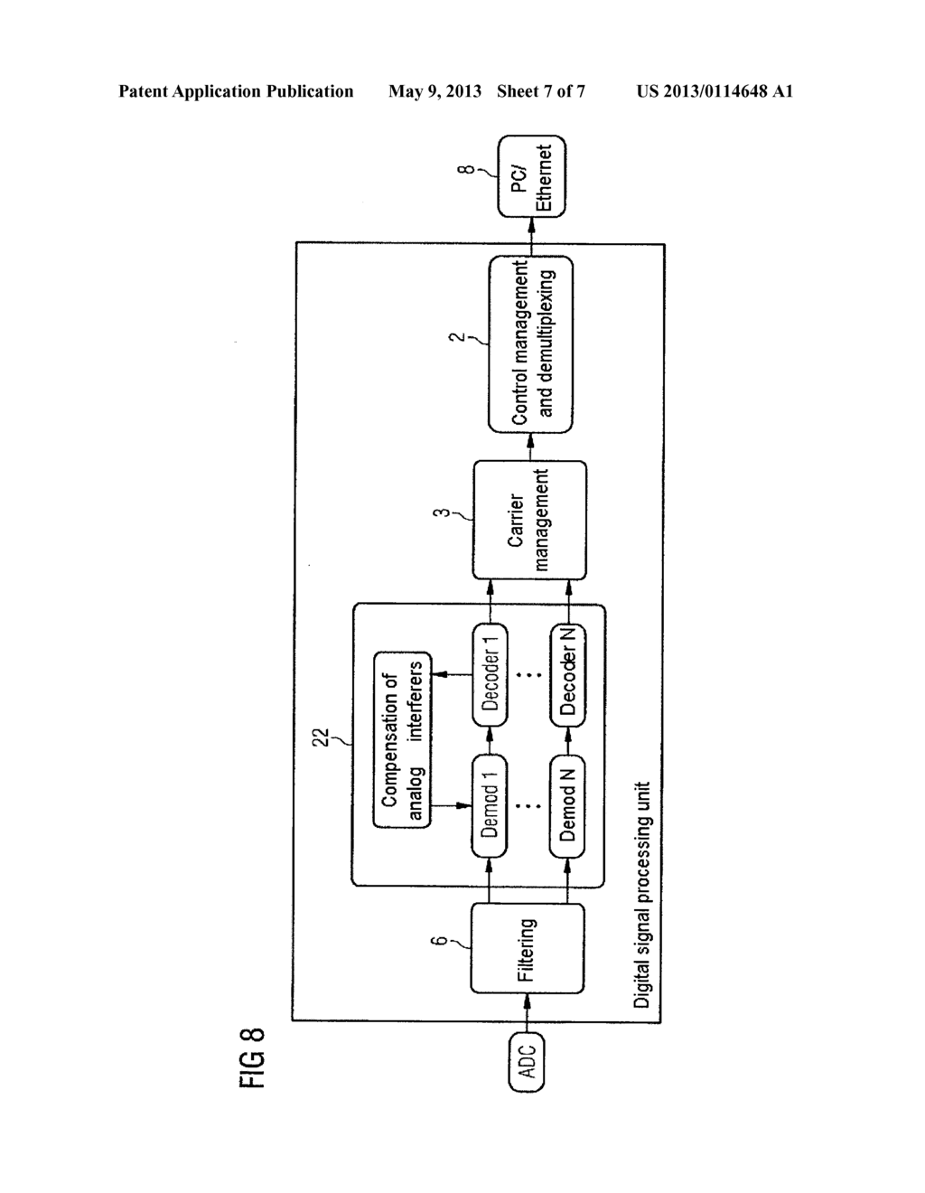 ASSEMBLY AND METHOD FOR THE PARALLEL PROCESSING OF DATA STREAMS BY MEANS     OF SATELLITE COMMUNICATION LINKS - diagram, schematic, and image 08