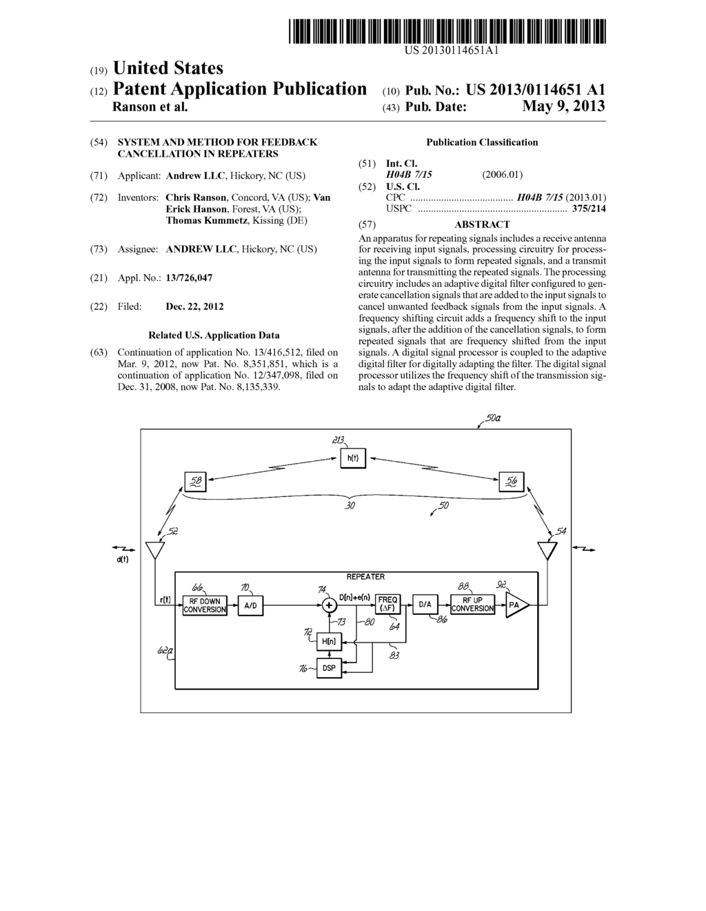 SYSTEM AND METHOD FOR FEEDBACK CANCELLATION IN REPEATERS - diagram, schematic, and image 01