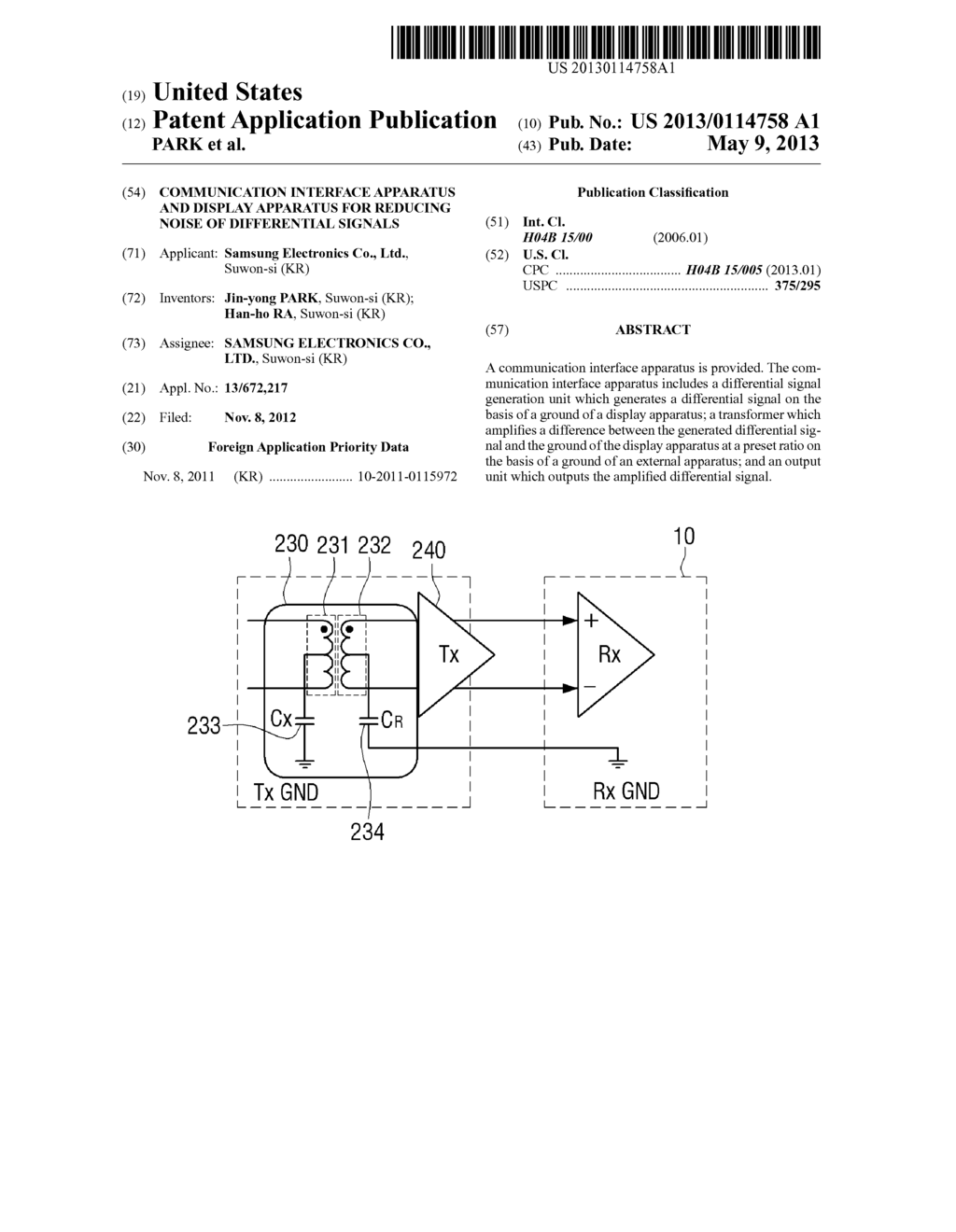 COMMUNICATION INTERFACE APPARATUS AND DISPLAY APPARATUS FOR REDUCING NOISE     OF DIFFERENTIAL SIGNALS - diagram, schematic, and image 01