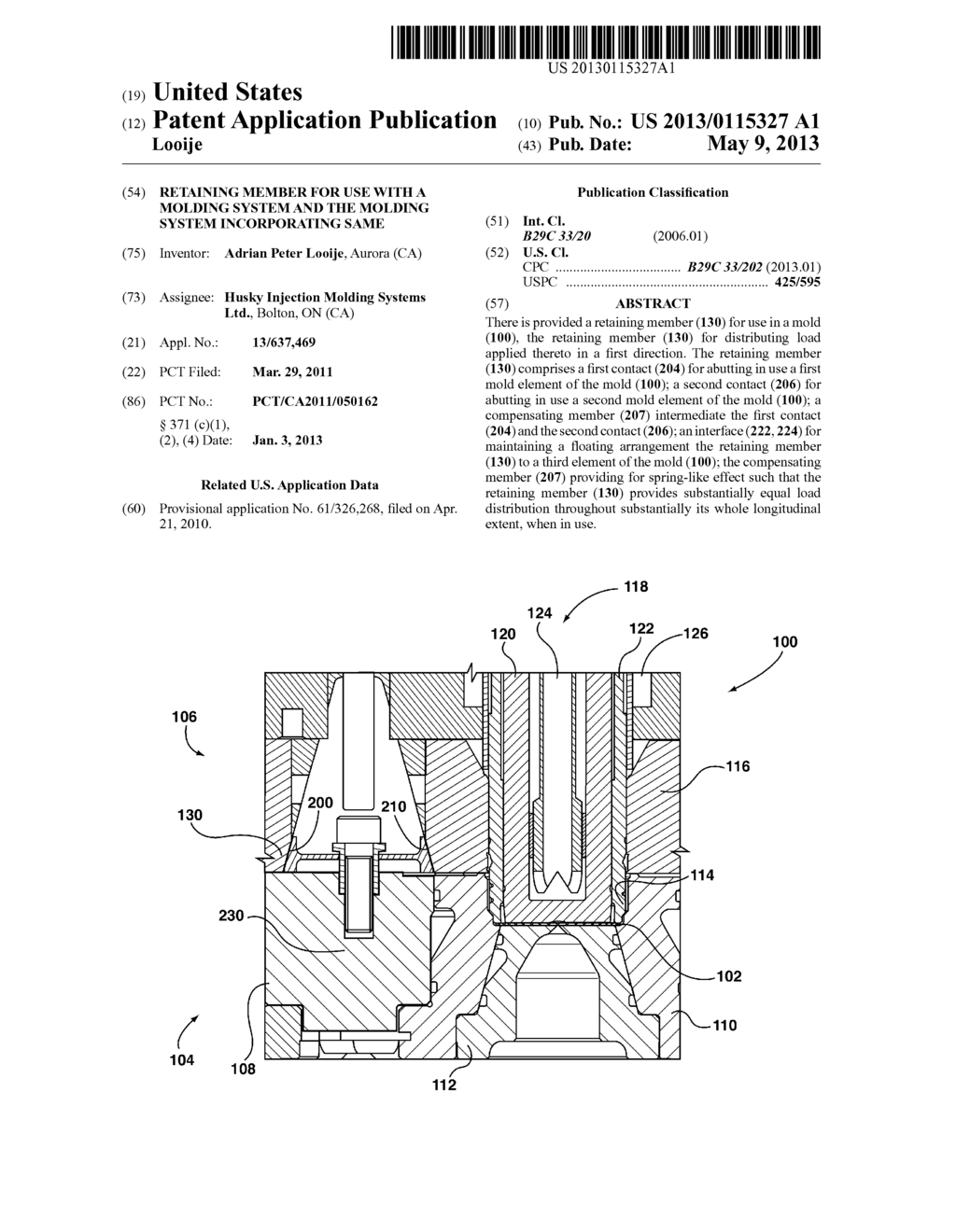 RETAINING MEMBER FOR USE WITH A MOLDING SYSTEM AND THE MOLDING SYSTEM     INCORPORATING SAME - diagram, schematic, and image 01