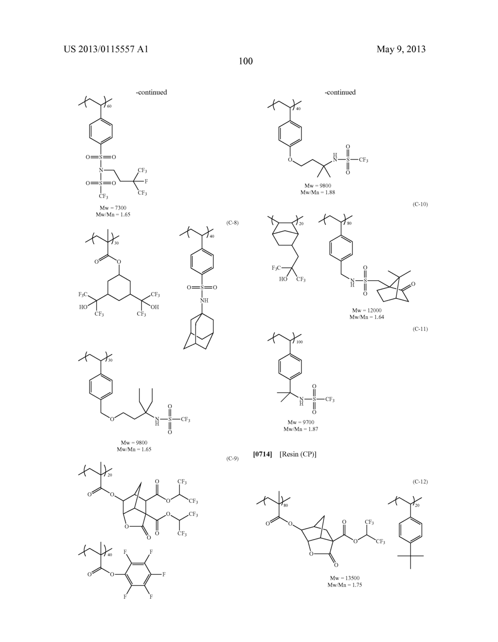 ACTINIC-RAY- OR RADIATION-SENSITIVE RESIN COMPOSITION, ACTINIC-RAY- OR     RADIATION-SENSITIVE FILM AND METHOD OF FORMING PATTERN - diagram, schematic, and image 102