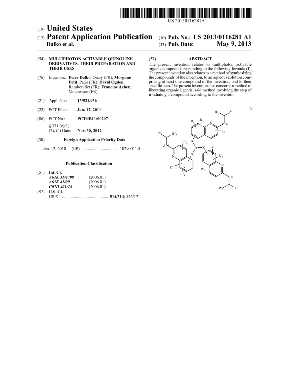 Multiphoton Activable Quinoline Derivatives, Their Preparation and Their     Uses - diagram, schematic, and image 01