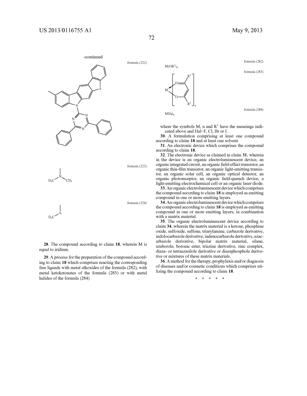 METAL COMPLEXES WITH ORGANIC LIGANDS AND USE THEREOF IN OLEDS - diagram, schematic, and image 73