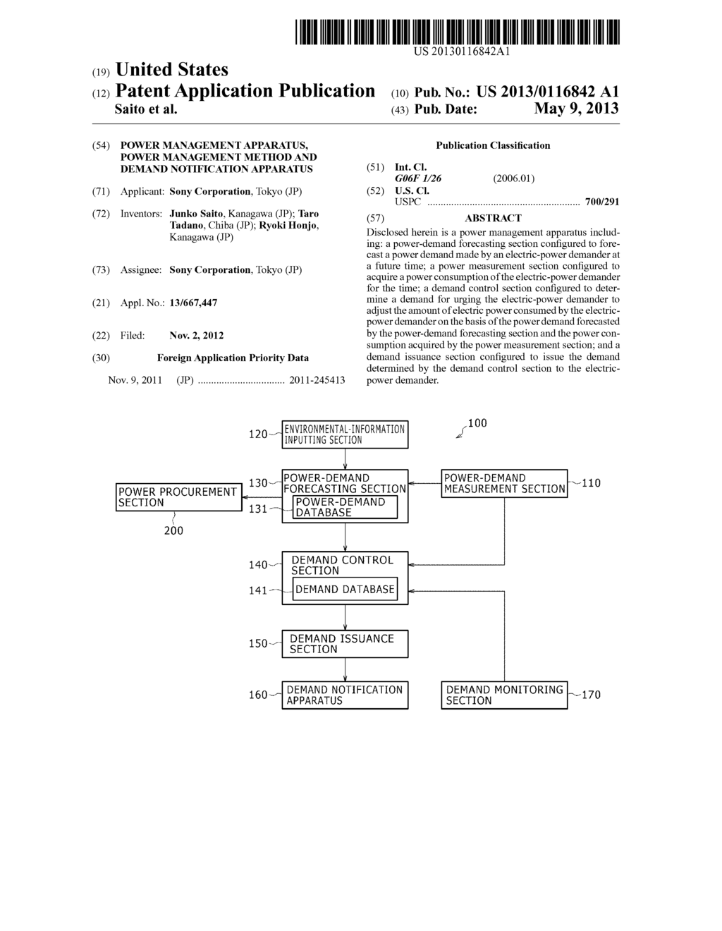 POWER MANAGEMENT APPARATUS, POWER MANAGEMENT METHOD AND DEMAND     NOTIFICATION APPARATUS - diagram, schematic, and image 01