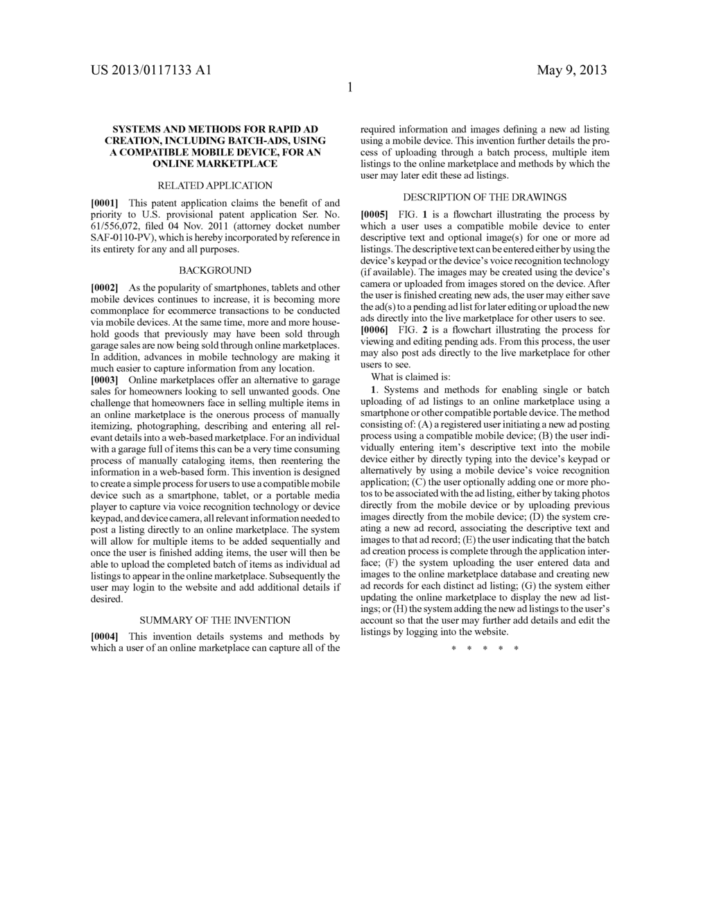 SYSTEMS AND METHODS FOR RAPID AD CREATION, INCLUDING BATCH-ADS, USING A     COMPATIBLE MOBILE DEVICE, FOR AN ONLINE MARKETPLACE - diagram, schematic, and image 04