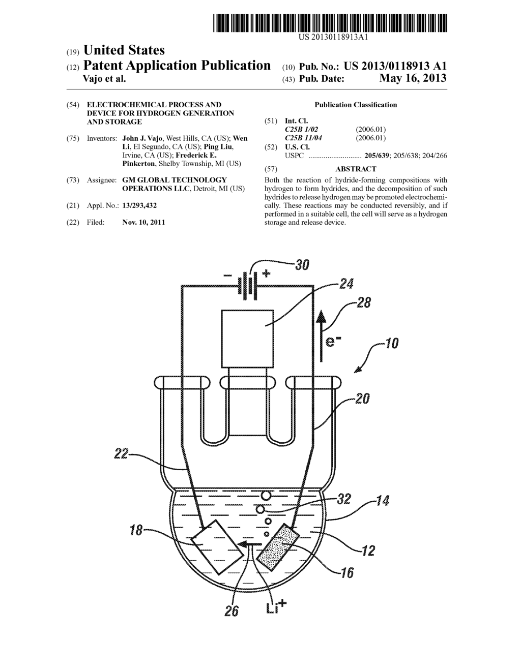 ELECTROCHEMICAL PROCESS AND DEVICE FOR HYDROGEN GENERATION AND STORAGE - diagram, schematic, and image 01