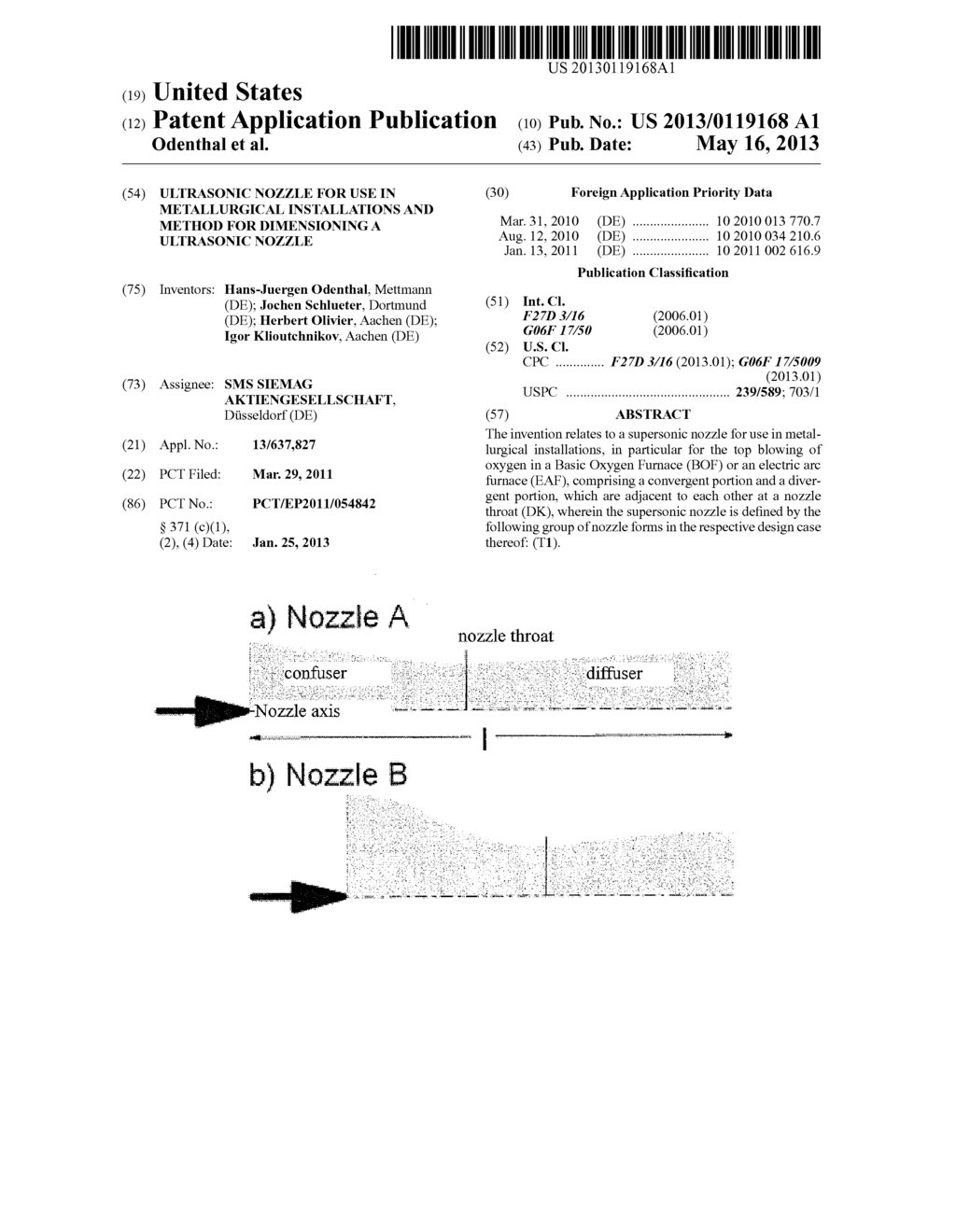 ULTRASONIC NOZZLE FOR USE IN METALLURGICAL INSTALLATIONS AND METHOD FOR     DIMENSIONING A ULTRASONIC  NOZZLE - diagram, schematic, and image 01