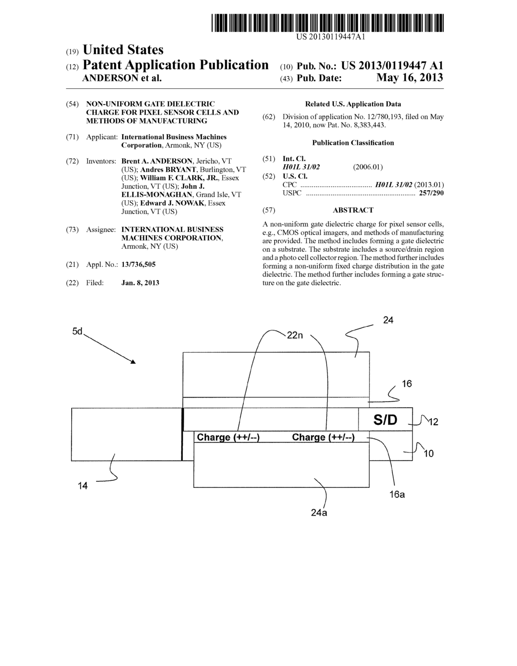 NON-UNIFORM GATE DIELECTRIC CHARGE FOR PIXEL SENSOR CELLS AND METHODS OF     MANUFACTURING - diagram, schematic, and image 01