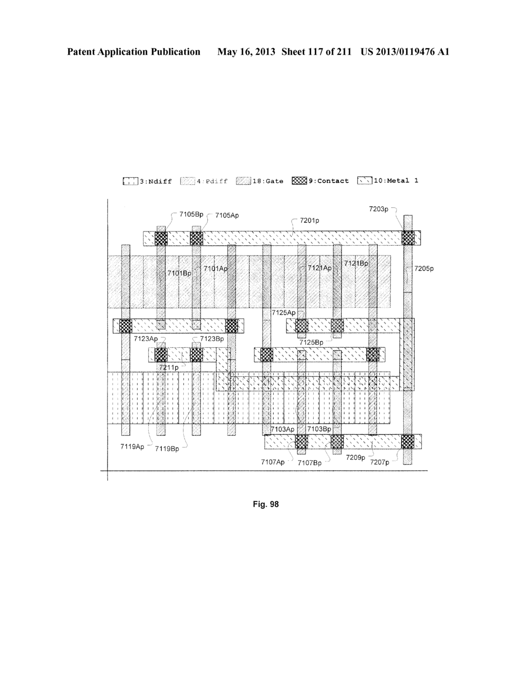 Integrated Circuit Including Gate Electrode Level Region Including     Cross-Coupled Transistors Having Gate Contacts Located Over Inner Portion     of Gate Electrode Level Region and Offset Gate Level Feature Line Ends - diagram, schematic, and image 118