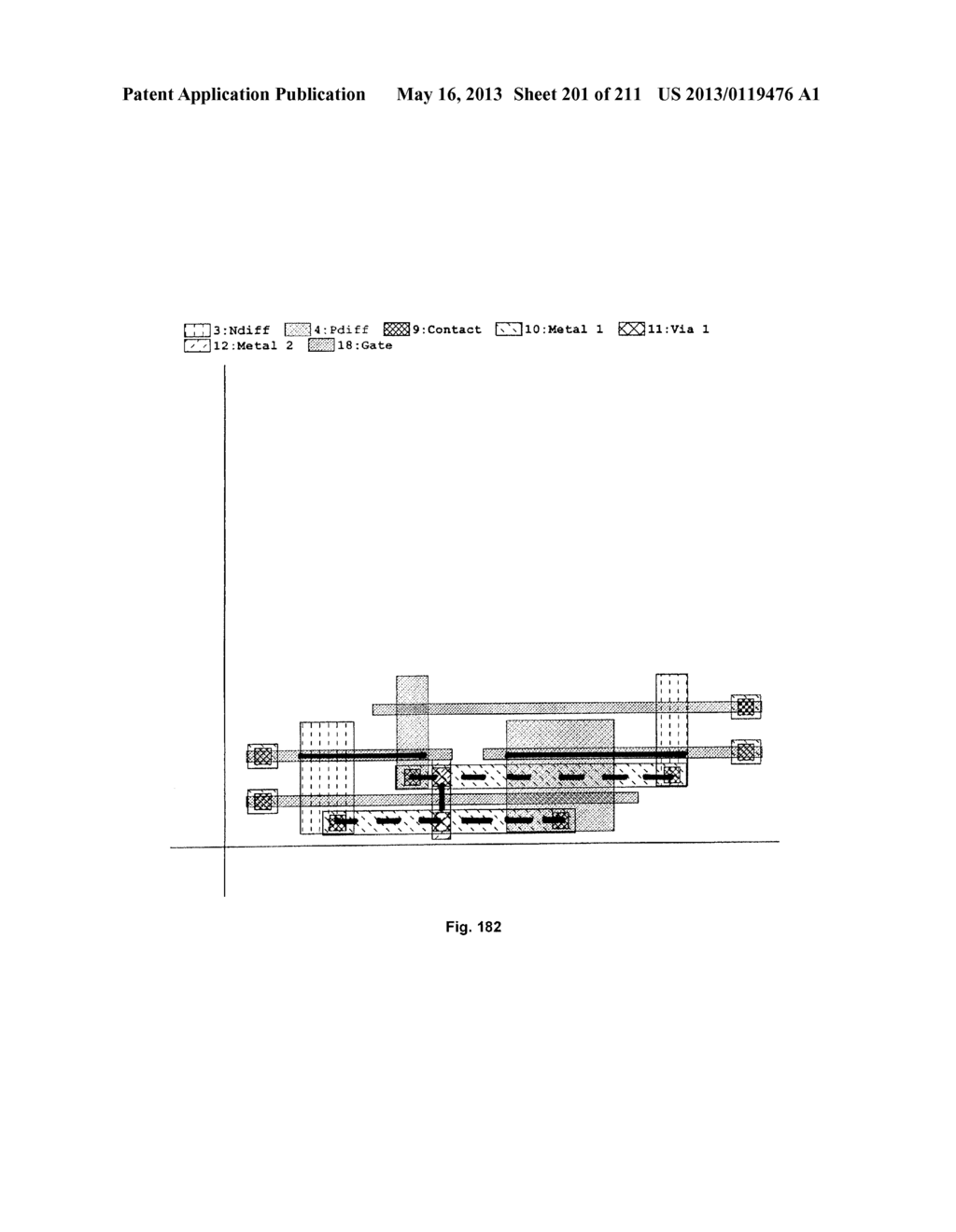 Integrated Circuit Including Gate Electrode Level Region Including     Cross-Coupled Transistors Having Gate Contacts Located Over Inner Portion     of Gate Electrode Level Region and Offset Gate Level Feature Line Ends - diagram, schematic, and image 202