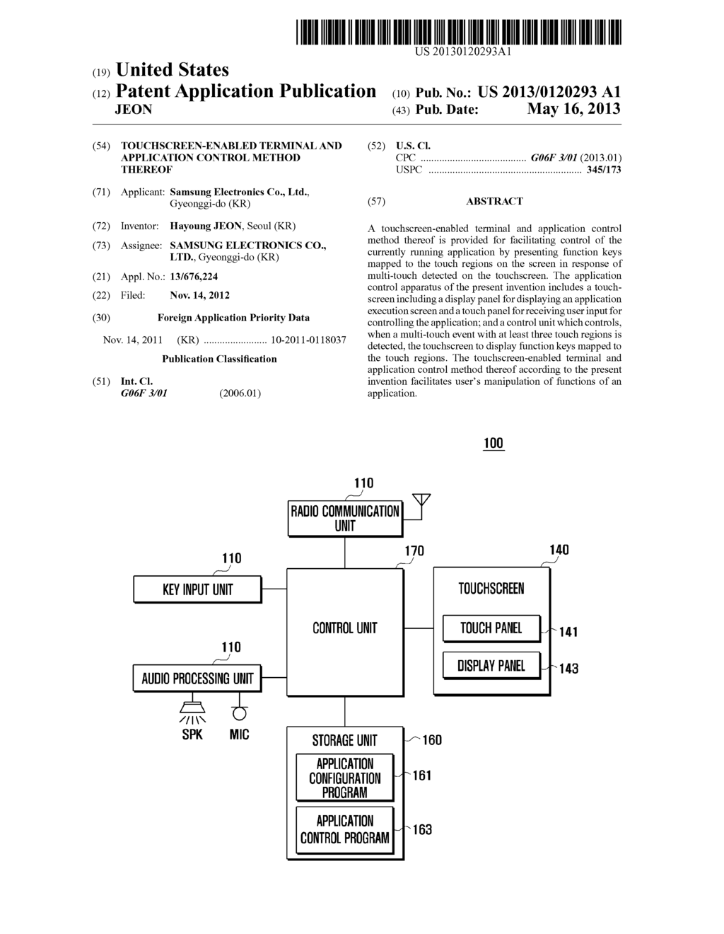 TOUCHSCREEN-ENABLED TERMINAL AND APPLICATION CONTROL METHOD THEREOF - diagram, schematic, and image 01