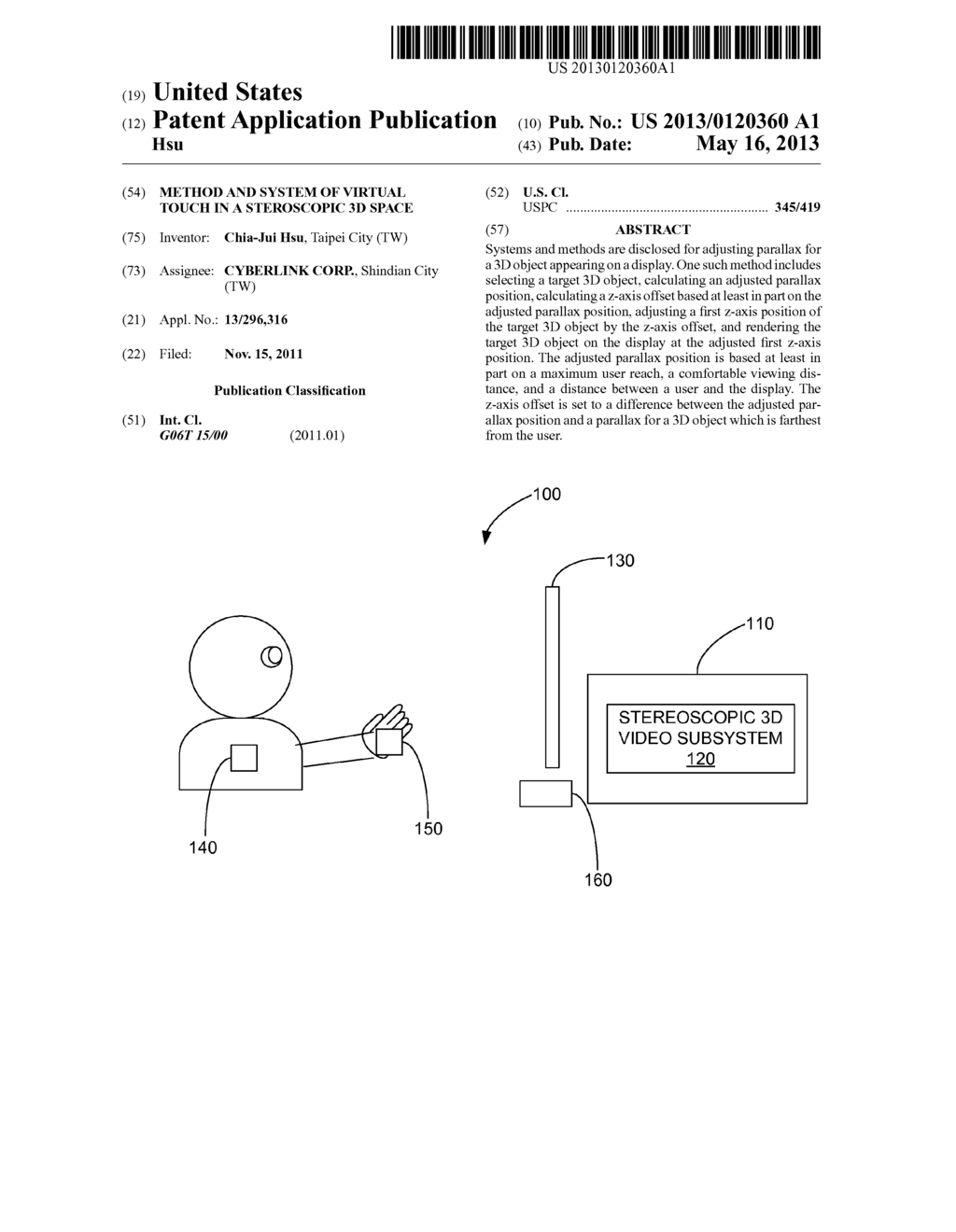 Method and System of Virtual Touch in a Steroscopic 3D Space - diagram, schematic, and image 01