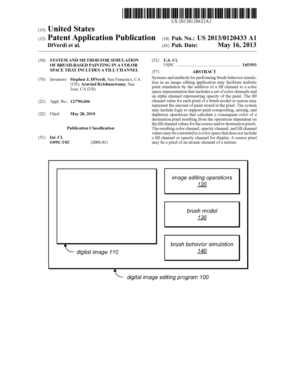 System and Method for Simulation of Brush-Based Painting In a Color Space     That Includes a Fill Channel - diagram, schematic, and image 01