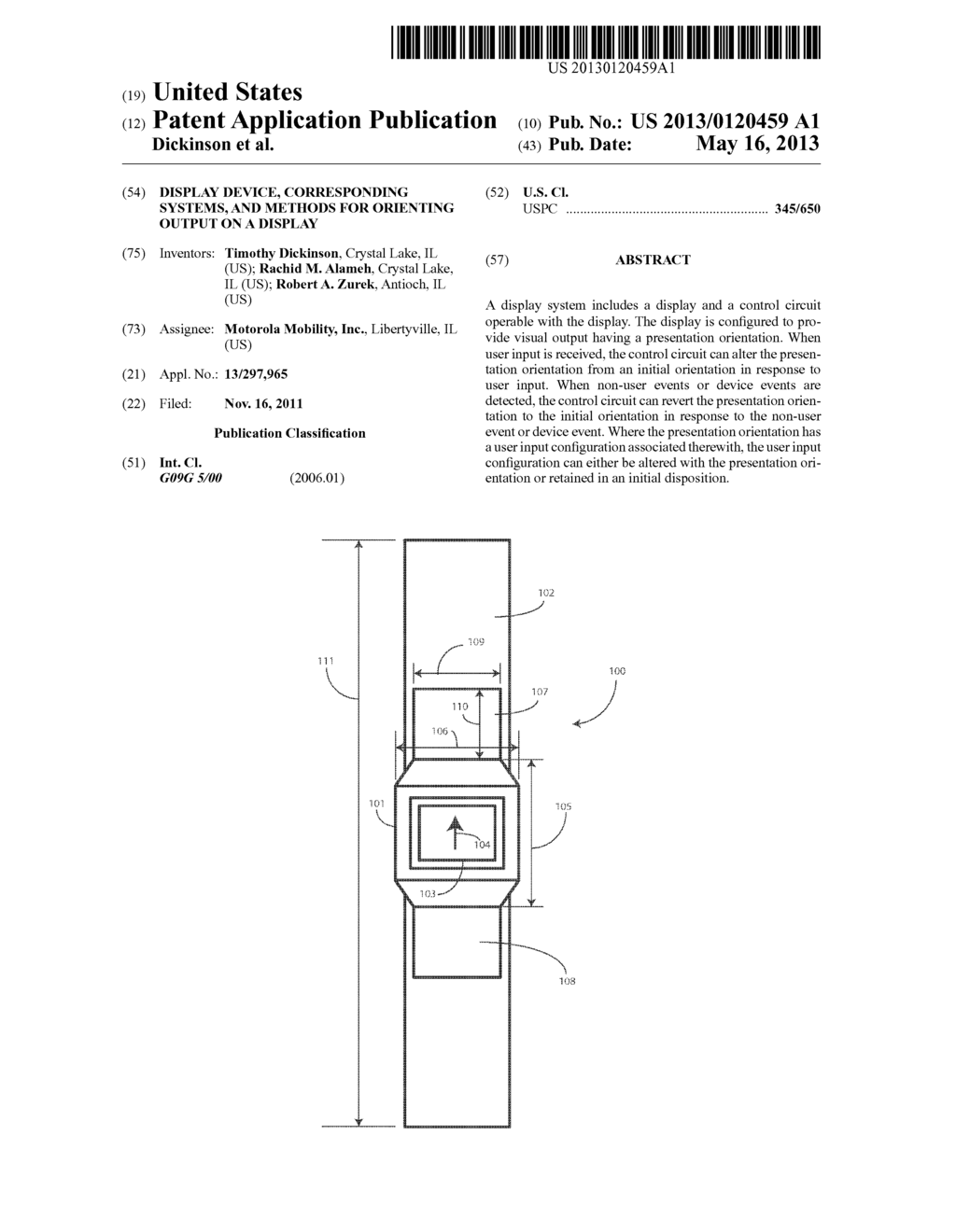 Display Device, Corresponding Systems, and Methods for Orienting Output on     a Display - diagram, schematic, and image 01