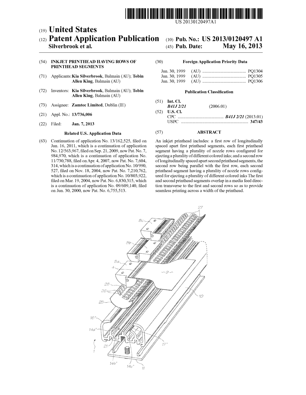 INKJET PRINTHEAD HAVING ROWS OF PRINTHEAD SEGMENTS - diagram, schematic, and image 01