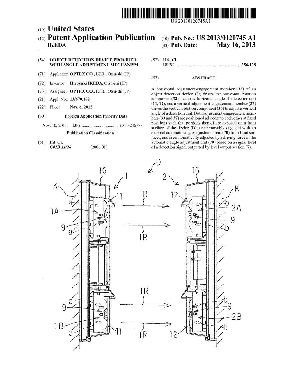 OBJECT DETECTION DEVICE PROVIDED WITH ANGLE ADJUSTMENT MECHANISM - diagram, schematic, and image 01