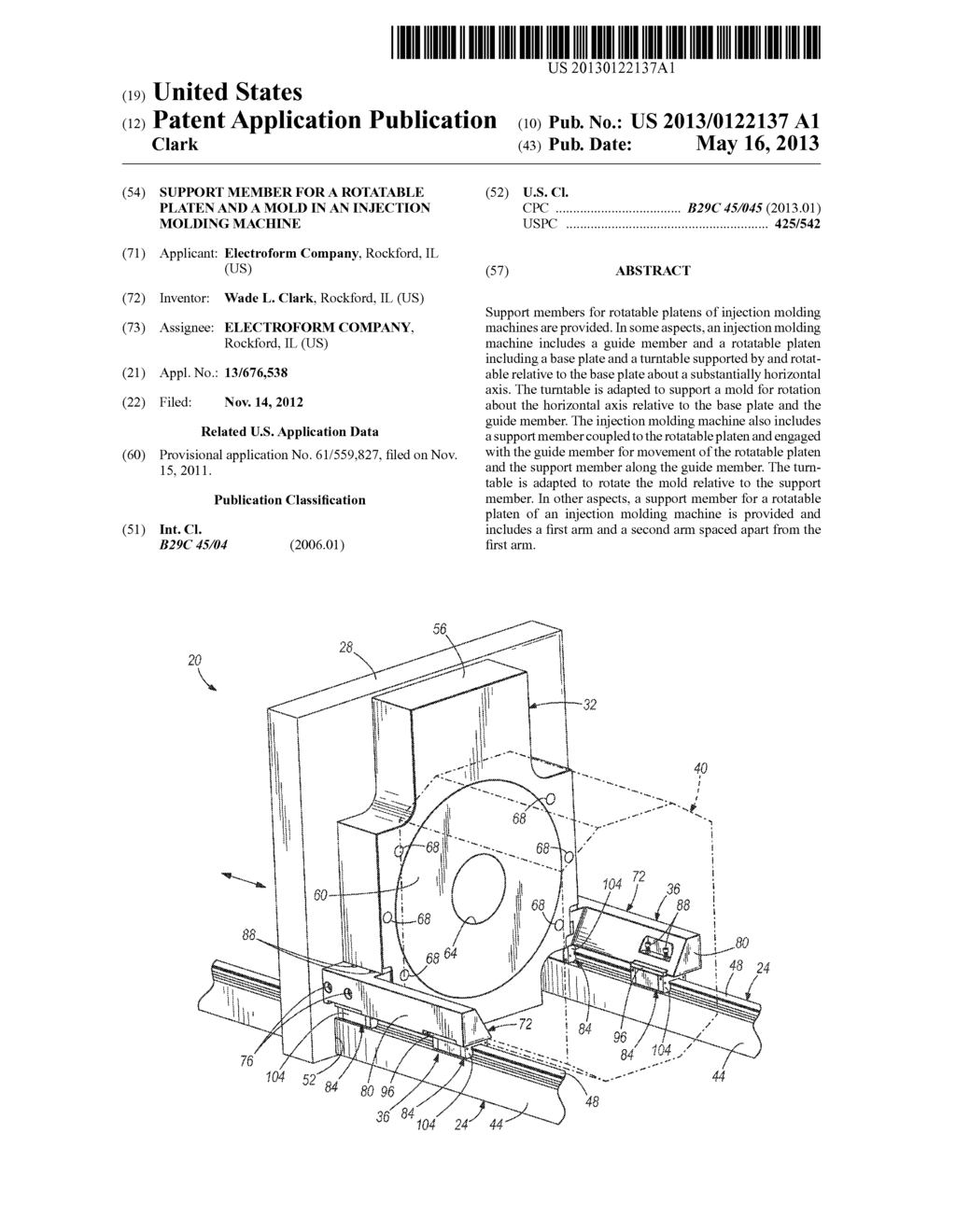 SUPPORT MEMBER FOR A ROTATABLE PLATEN AND A MOLD IN AN INJECTION MOLDING     MACHINE - diagram, schematic, and image 01