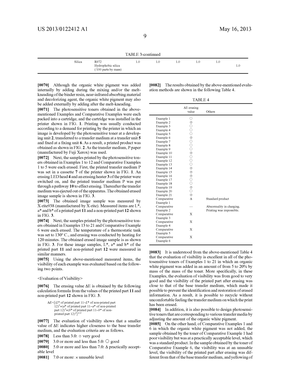 ERASABLE ELECTROPHOTOGRAPHIC TONER CONTAINING ORGANIC WHITE PIGMENT AND     METHOD OF PRODUCING THE SAME - diagram, schematic, and image 12