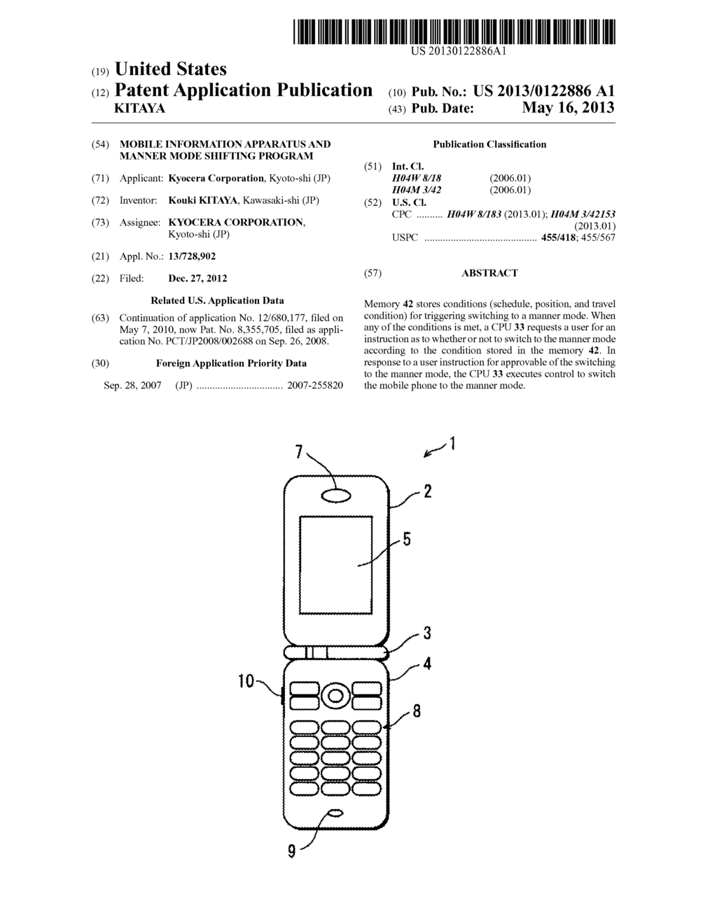 MOBILE INFORMATION APPARATUS AND MANNER MODE SHIFTING PROGRAM - diagram, schematic, and image 01