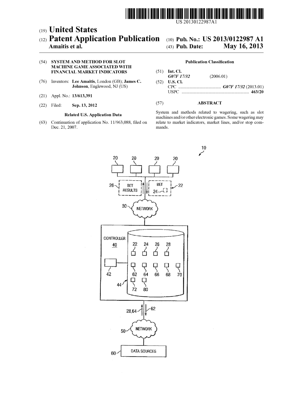 SYSTEM AND METHOD FOR SLOT MACHINE GAME ASSOCIATED WITH FINANCIAL MARKET     INDICATORS - diagram, schematic, and image 01