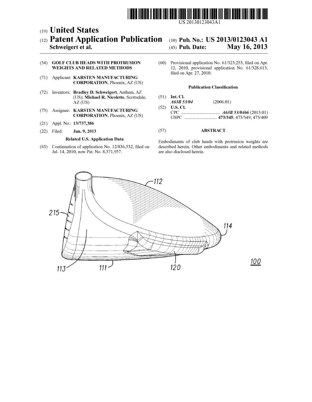 GOLF CLUB HEADS WITH PROTRUSION WEIGHTS AND RELATED METHODS - diagram, schematic, and image 01