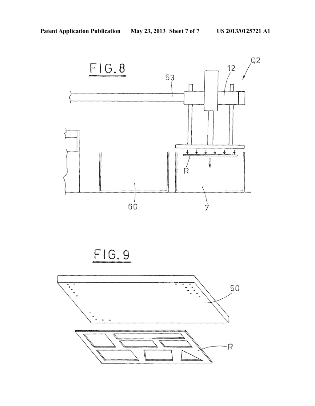 DEVICE FOR UNLOADING FLAT ARTICLES FROM A WORK PLANE, FLAT ARTICLES     INCLUDING PORTIONS ON WHICH DESIGNS AND/OR WRITING IS REPRODUCED BY     CUTTING AND/OR INCISION - diagram, schematic, and image 08