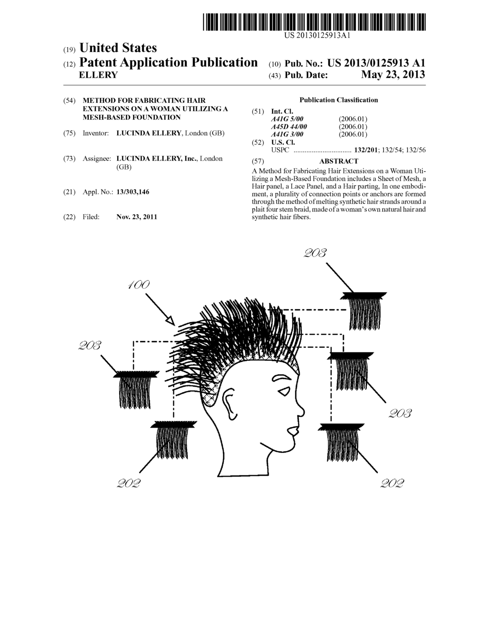 METHOD FOR FABRICATING HAIR EXTENSIONS ON A WOMAN UTILIZING A MESH-BASED     FOUNDATION - diagram, schematic, and image 01