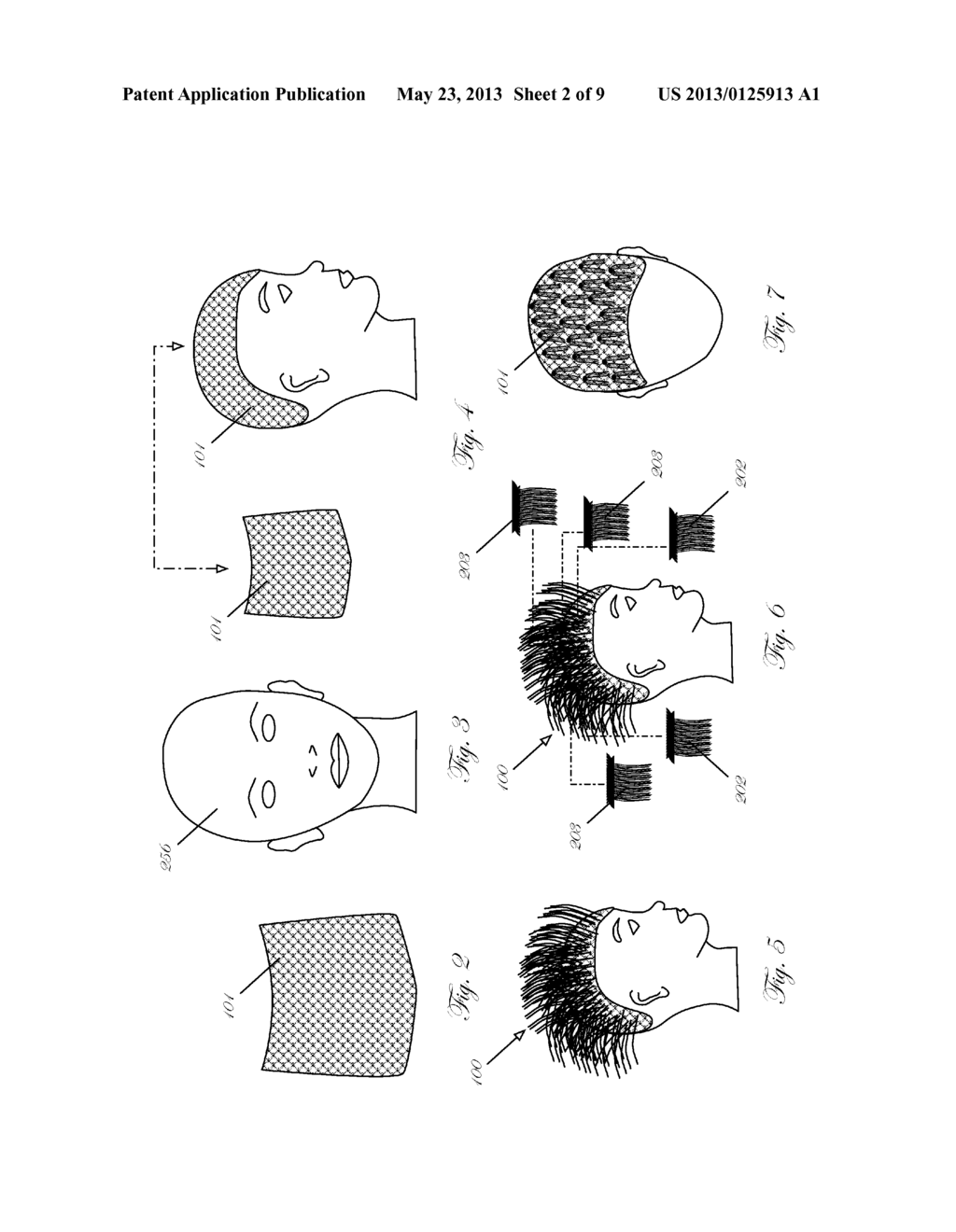 METHOD FOR FABRICATING HAIR EXTENSIONS ON A WOMAN UTILIZING A MESH-BASED     FOUNDATION - diagram, schematic, and image 03