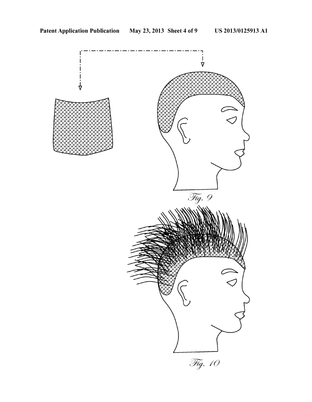 METHOD FOR FABRICATING HAIR EXTENSIONS ON A WOMAN UTILIZING A MESH-BASED     FOUNDATION - diagram, schematic, and image 05