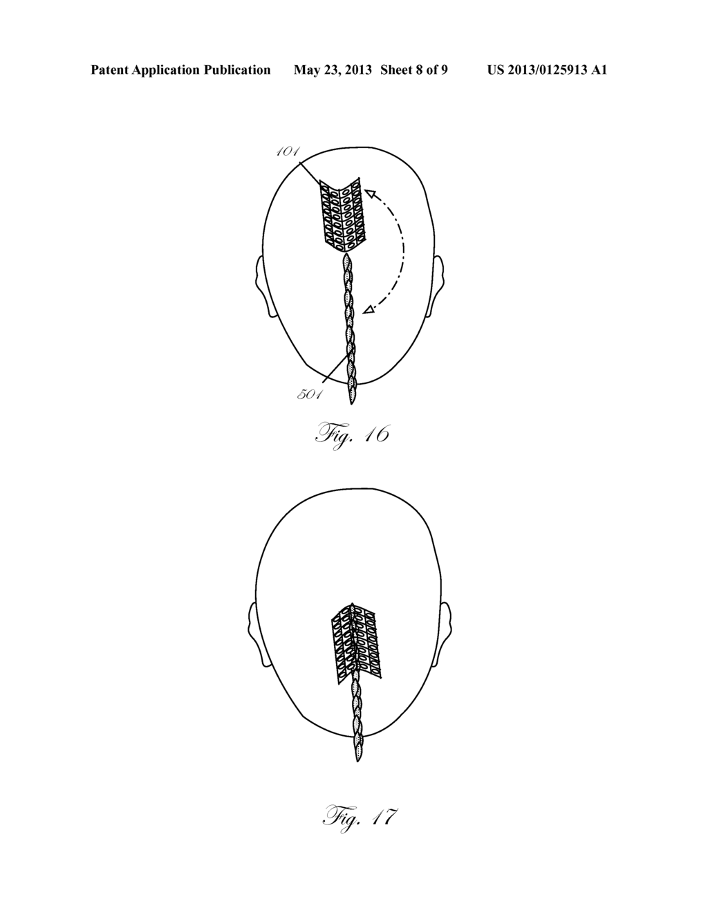 METHOD FOR FABRICATING HAIR EXTENSIONS ON A WOMAN UTILIZING A MESH-BASED     FOUNDATION - diagram, schematic, and image 09