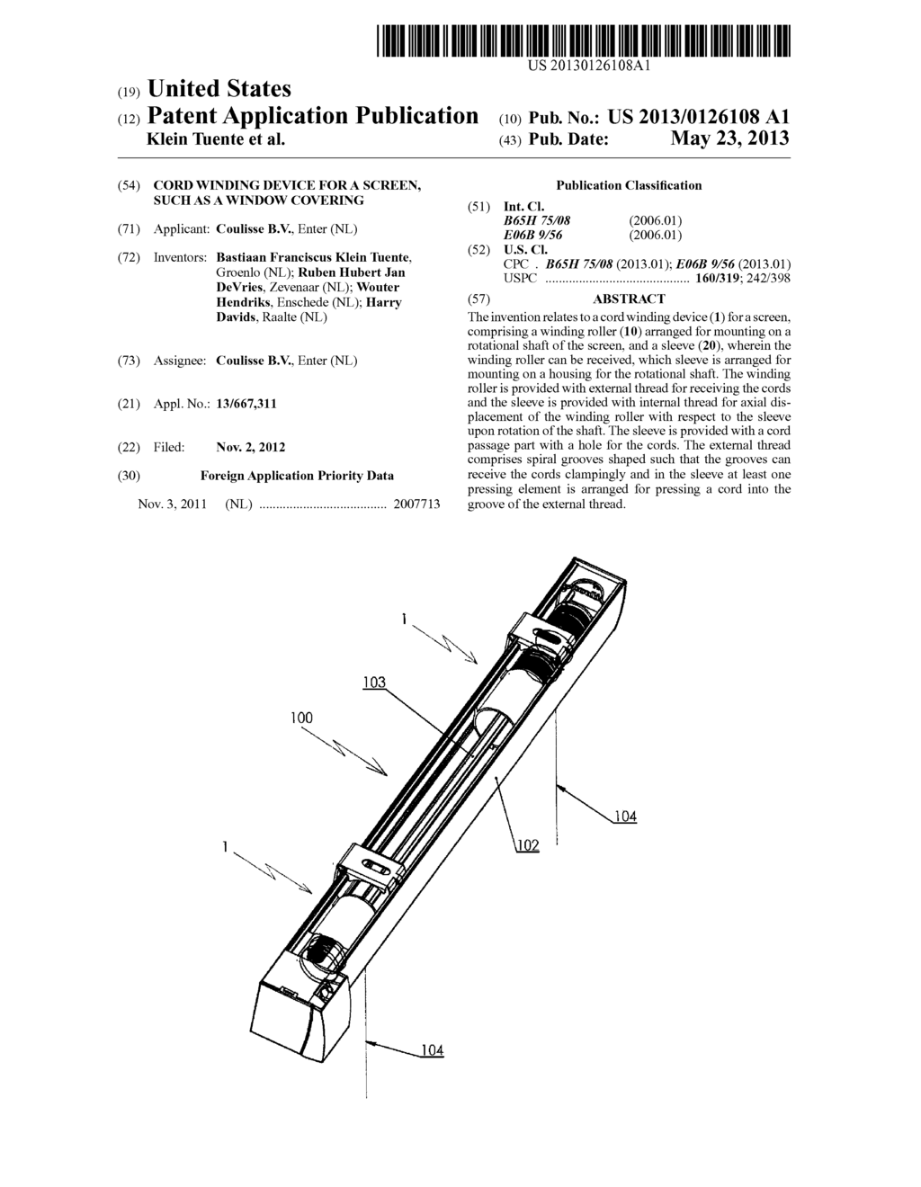 CORD WINDING DEVICE FOR A SCREEN, SUCH AS A WINDOW COVERING - diagram, schematic, and image 01