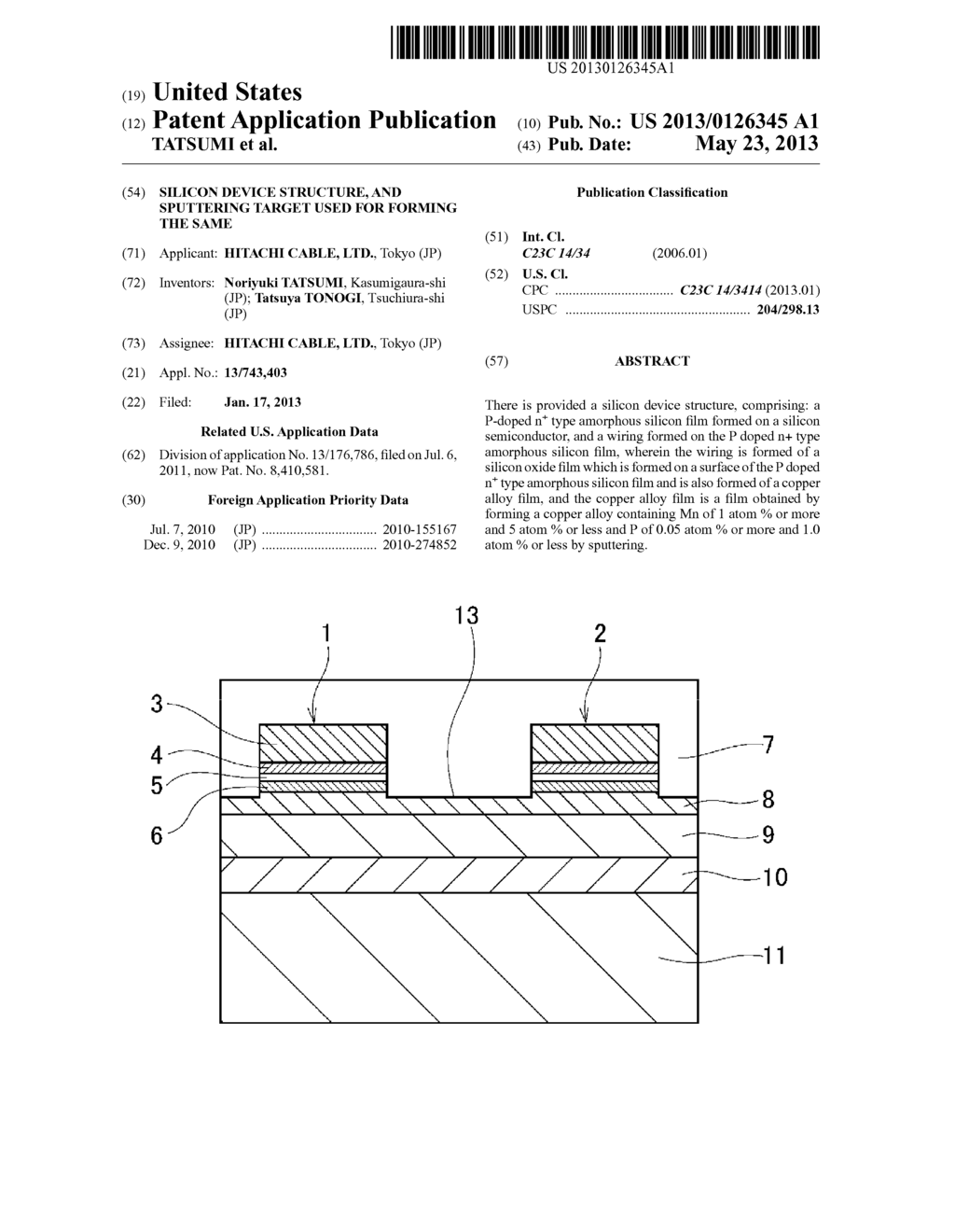 SILICON DEVICE STRUCTURE, AND SPUTTERING TARGET USED FOR FORMING THE SAME - diagram, schematic, and image 01